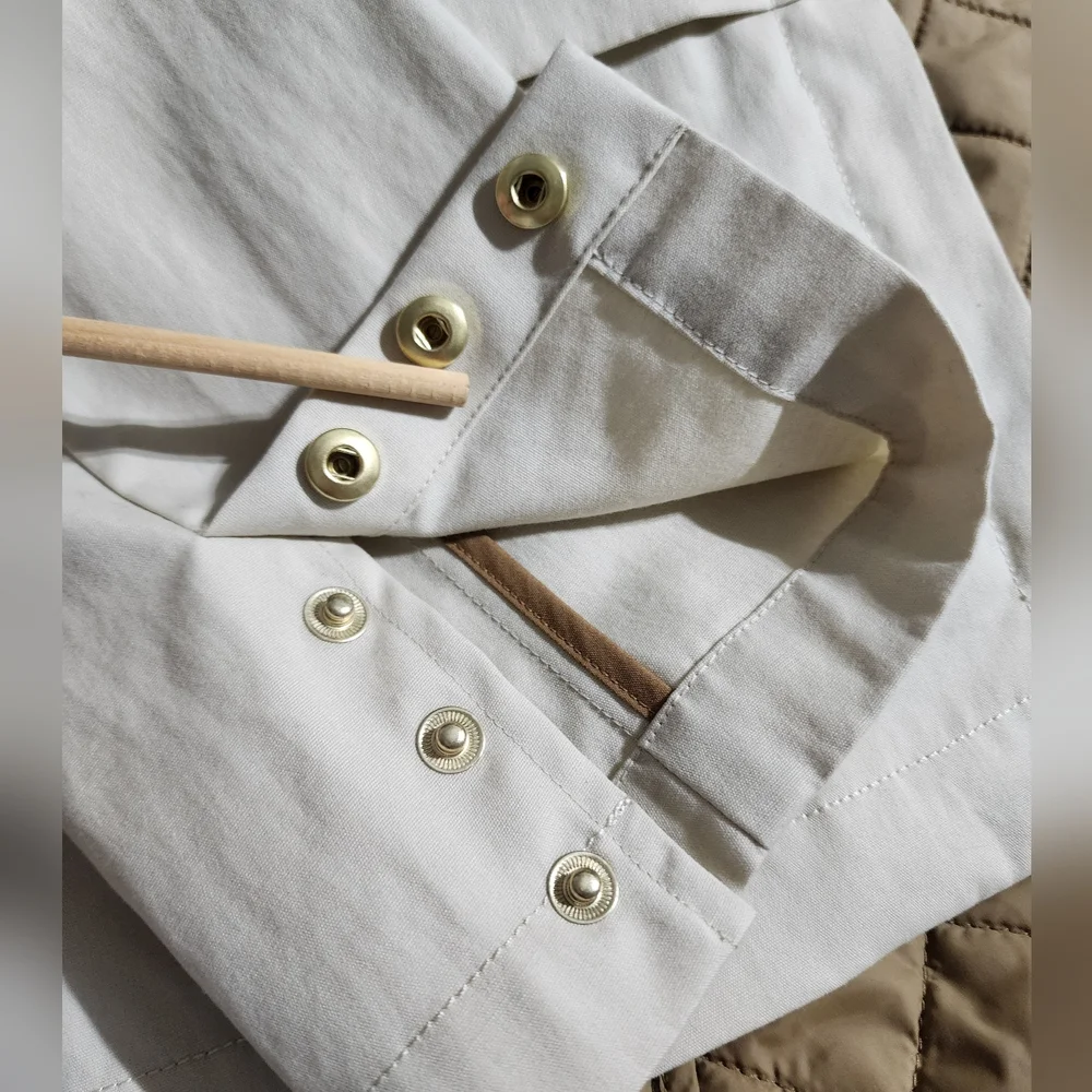 Tory Burch Regina Jacket  Quilted Vest Tan Zip Front Leather Trim M